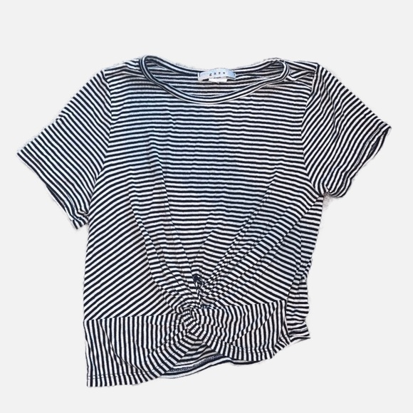 Black and White Striped Knotted Tee - Picture 1 of 2